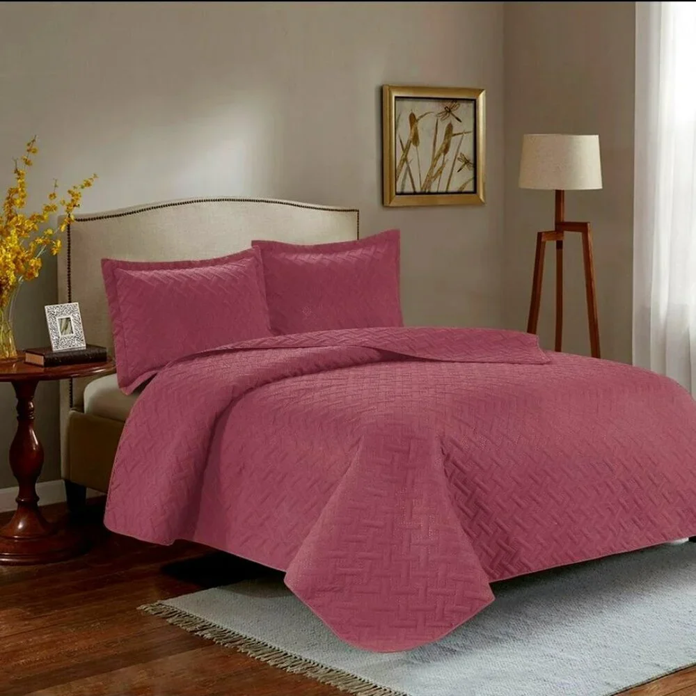 3PC Quilt Bedspread Set Oversized Queen Dusty Rose